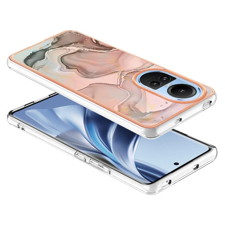 YB IMD Series-16 Style E TPU Case for Oppo Reno10 5G (Global) Electroplating 2.0mm Marble Pattern IMD Phone Cover - Pink