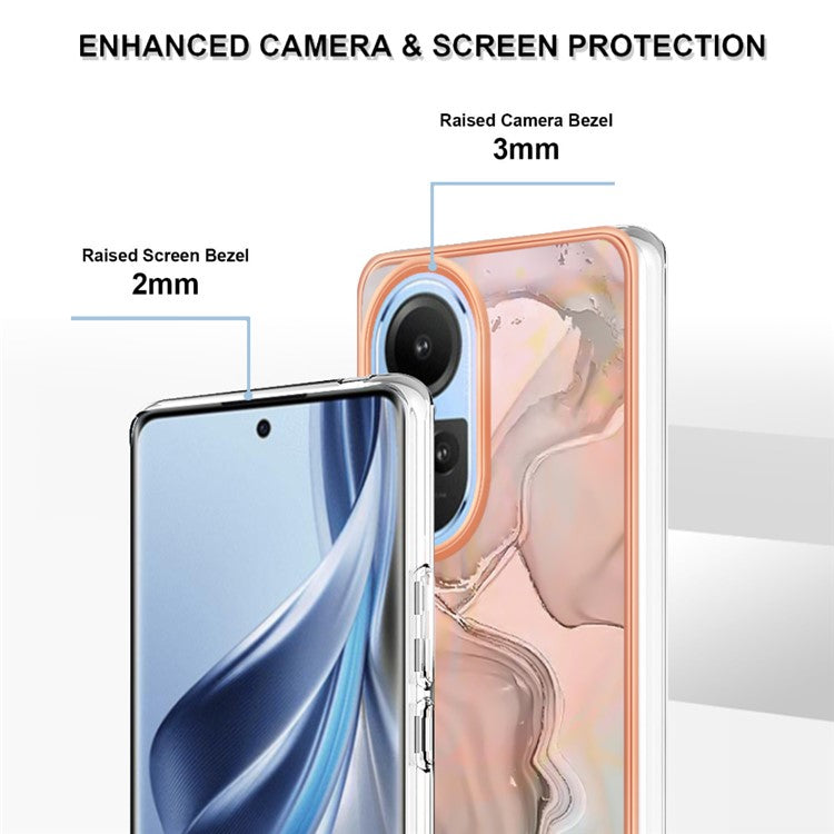YB IMD Series-16 Style E TPU Case for Oppo Reno10 5G (Global) Electroplating 2.0mm Marble Pattern IMD Phone Cover - Pink