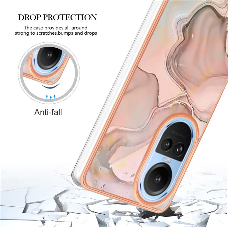YB IMD Series-16 Style E TPU Case for Oppo Reno10 5G (Global) Electroplating 2.0mm Marble Pattern IMD Phone Cover - Pink