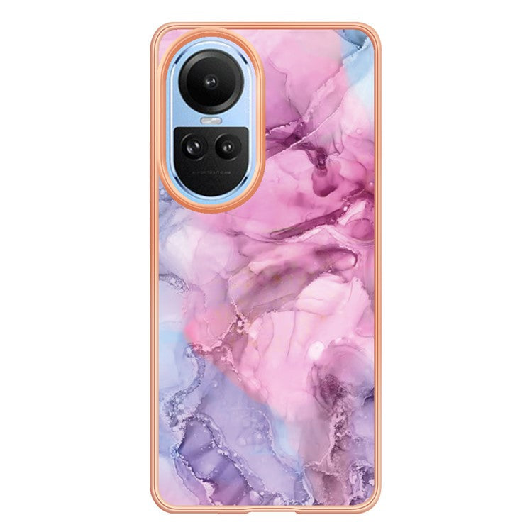 YB IMD Series-16 Style E TPU Case for Oppo Reno10 5G (Global) Electroplating 2.0mm Marble Pattern IMD Phone Cover - Rose