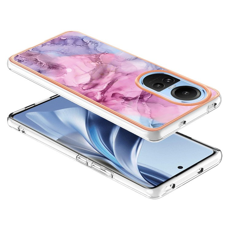 YB IMD Series-16 Style E TPU Case for Oppo Reno10 5G (Global) Electroplating 2.0mm Marble Pattern IMD Phone Cover - Rose