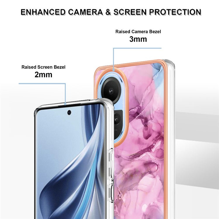 YB IMD Series-16 Style E TPU Case for Oppo Reno10 5G (Global) Electroplating 2.0mm Marble Pattern IMD Phone Cover - Rose