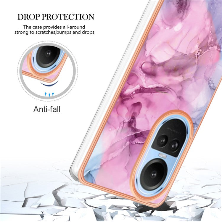 YB IMD Series-16 Style E TPU Case for Oppo Reno10 5G (Global) Electroplating 2.0mm Marble Pattern IMD Phone Cover - Rose