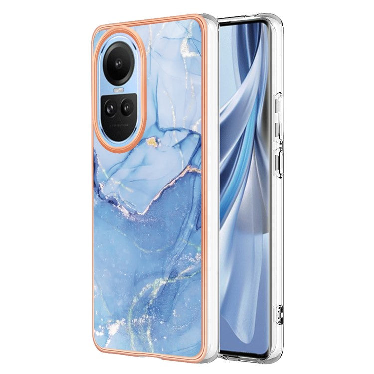 YB IMD Series-16 Style E TPU Case for Oppo Reno10 5G (Global) Electroplating 2.0mm Marble Pattern IMD Phone Cover - Blue