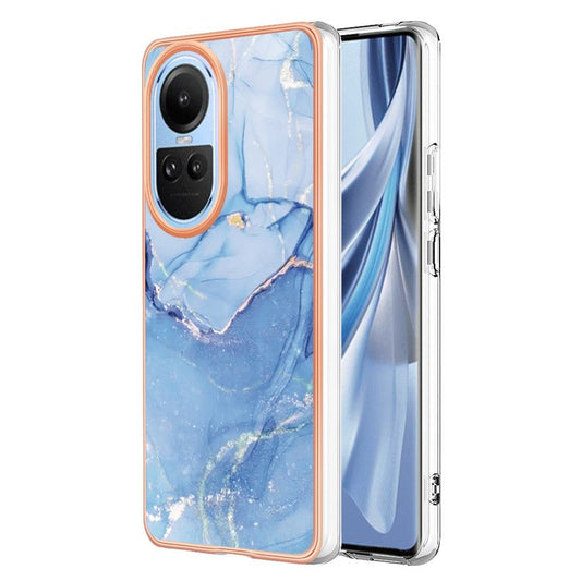 YB IMD Series-16 Style E TPU Case for Oppo Reno10 5G (Global) Electroplating 2.0mm Marble Pattern IMD Phone Cover - Blue