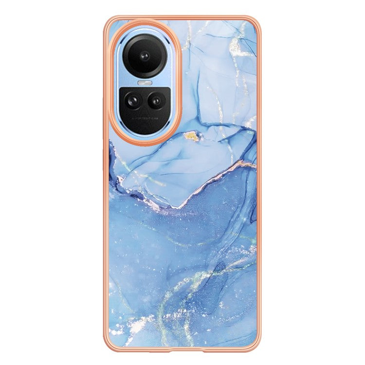 YB IMD Series-16 Style E TPU Case for Oppo Reno10 5G (Global) Electroplating 2.0mm Marble Pattern IMD Phone Cover - Blue