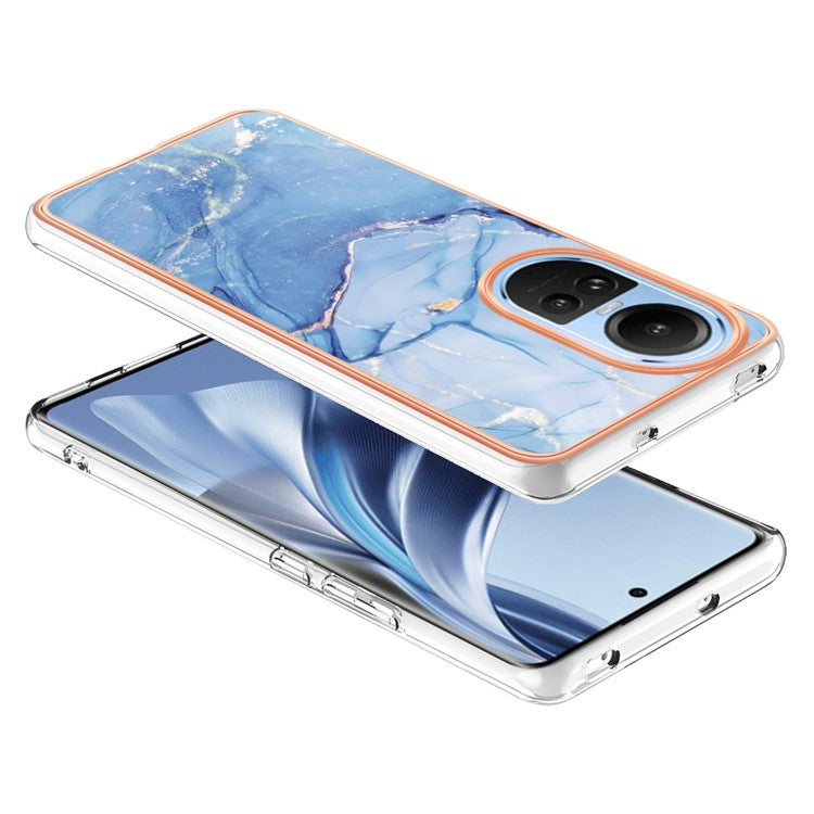 YB IMD Series-16 Style E TPU Case for Oppo Reno10 5G (Global) Electroplating 2.0mm Marble Pattern IMD Phone Cover - Blue