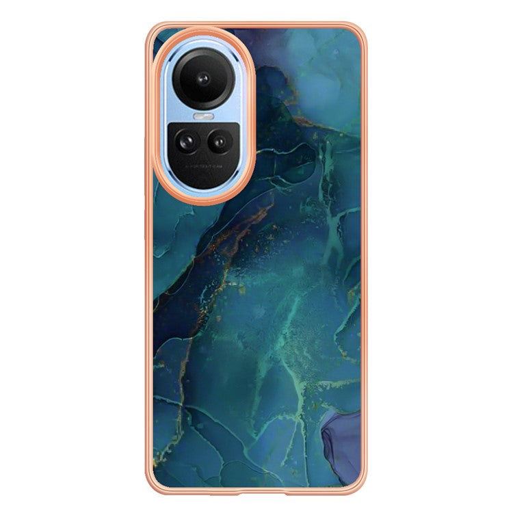 YB IMD Series-16 Style E TPU Case for Oppo Reno10 5G (Global) Electroplating 2.0mm Marble Pattern IMD Phone Cover - Green