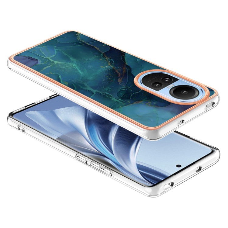 YB IMD Series-16 Style E TPU Case for Oppo Reno10 5G (Global) Electroplating 2.0mm Marble Pattern IMD Phone Cover - Green