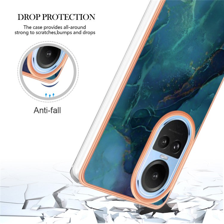YB IMD Series-16 Style E TPU Case for Oppo Reno10 5G (Global) Electroplating 2.0mm Marble Pattern IMD Phone Cover - Green
