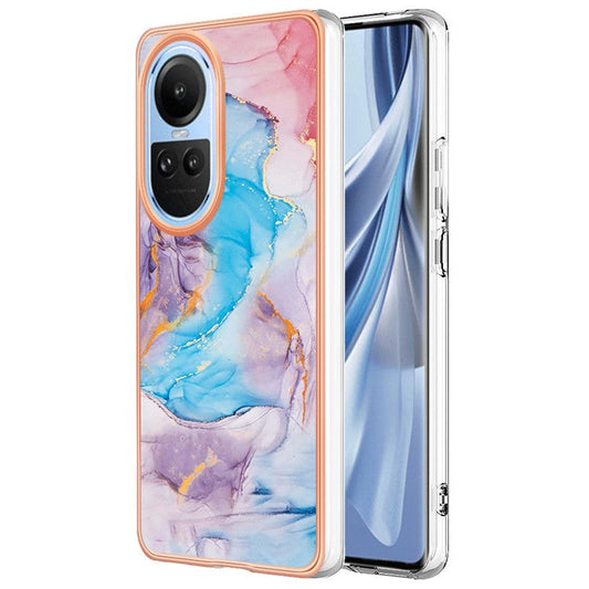 YB IMD Series-1 Electroplating Phone Case for Oppo Reno10 5G (Global) Marble Floral Pattern Soft TPU Cover - Milky Way Marble Blue