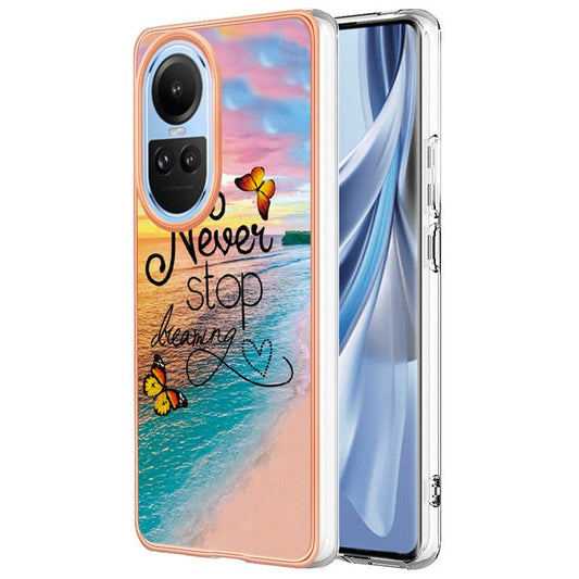 YB IMD Series-1 Electroplating Phone Case for Oppo Reno10 5G (Global) Marble Floral Pattern Soft TPU Cover - Never Stop Dreaming