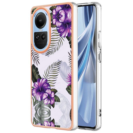YB IMD Series-1 Electroplating Phone Case for Oppo Reno10 5G (Global) Marble Floral Pattern Soft TPU Cover - Purple Flower