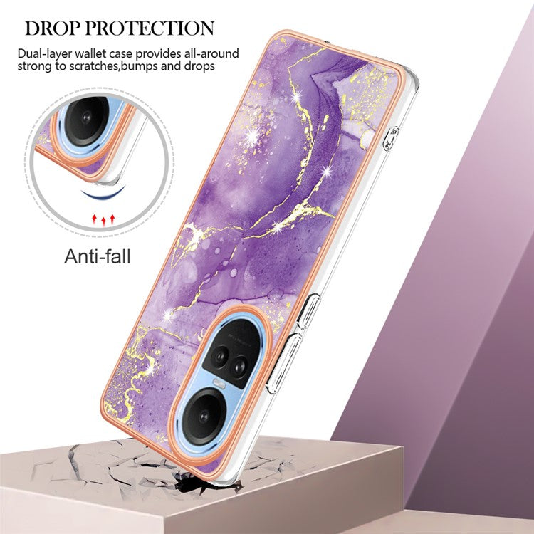 YB IMD Series-2 for Oppo Reno10 5G (Global) Electroplated TPU Case Marble Pattern IMD Protective Phone Cover - Purple 002