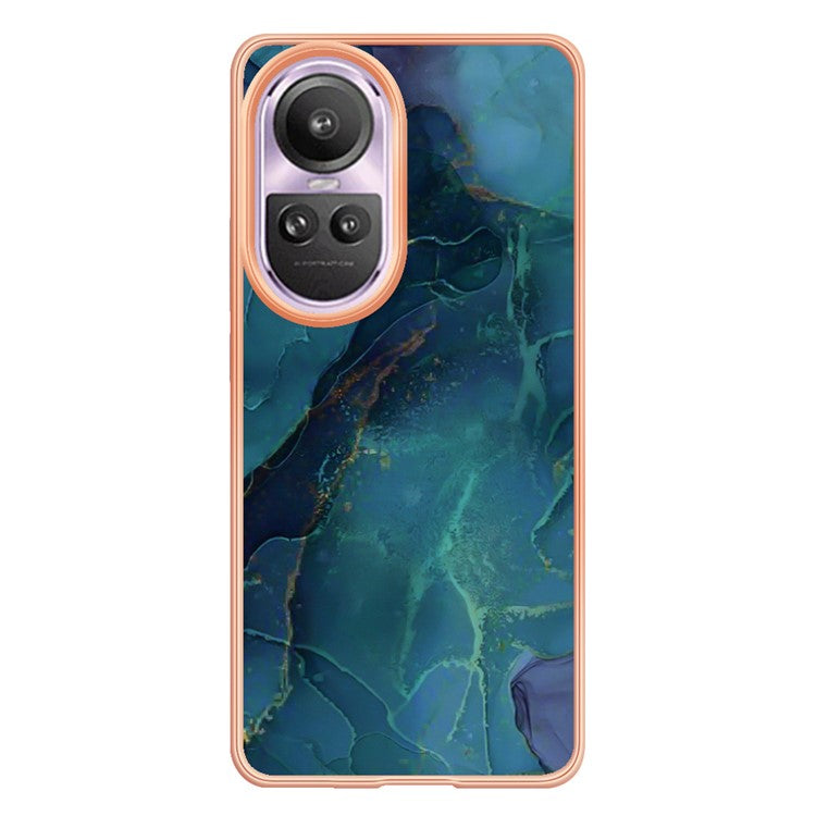 YB IMD Series-16 Style-E Marble Pattern Phone Case for Oppo Reno10 Pro 5G (Global) Electroplating IMD 2.0mm TPU Protective Cover - Green