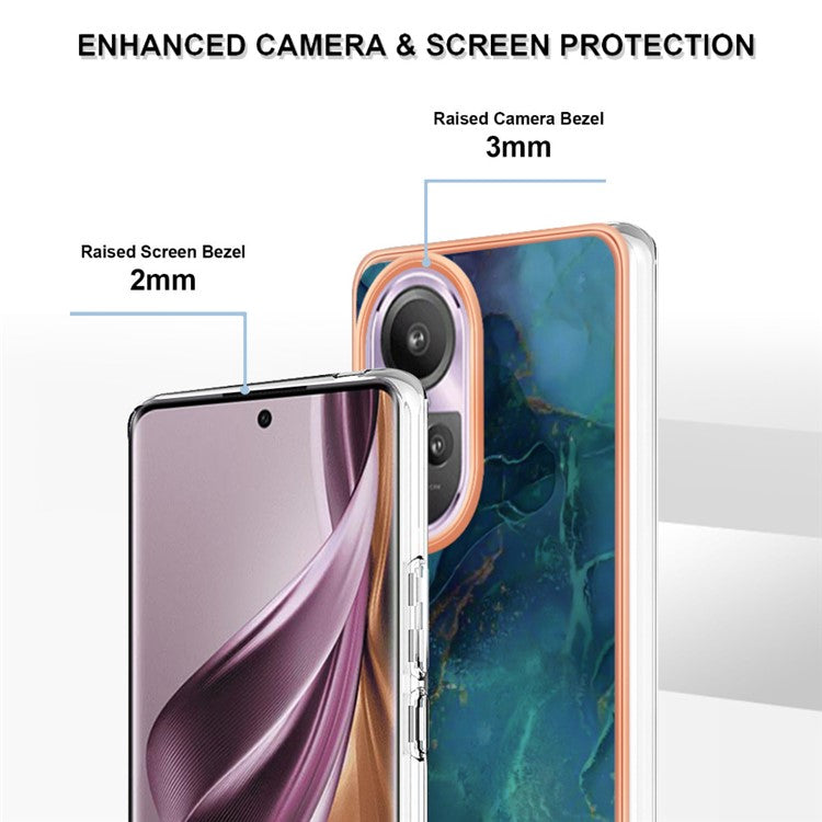 YB IMD Series-16 Style-E Marble Pattern Phone Case for Oppo Reno10 Pro 5G (Global) Electroplating IMD 2.0mm TPU Protective Cover - Green