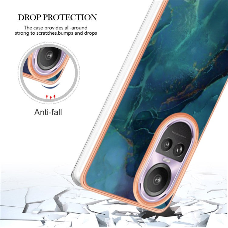 YB IMD Series-16 Style-E Marble Pattern Phone Case for Oppo Reno10 Pro 5G (Global) Electroplating IMD 2.0mm TPU Protective Cover - Green