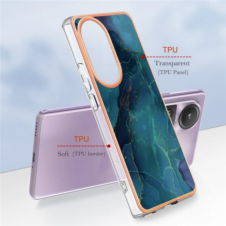 YB IMD Series-16 Style-E Marble Pattern Phone Case for Oppo Reno10 Pro 5G (Global) Electroplating IMD 2.0mm TPU Protective Cover - Green