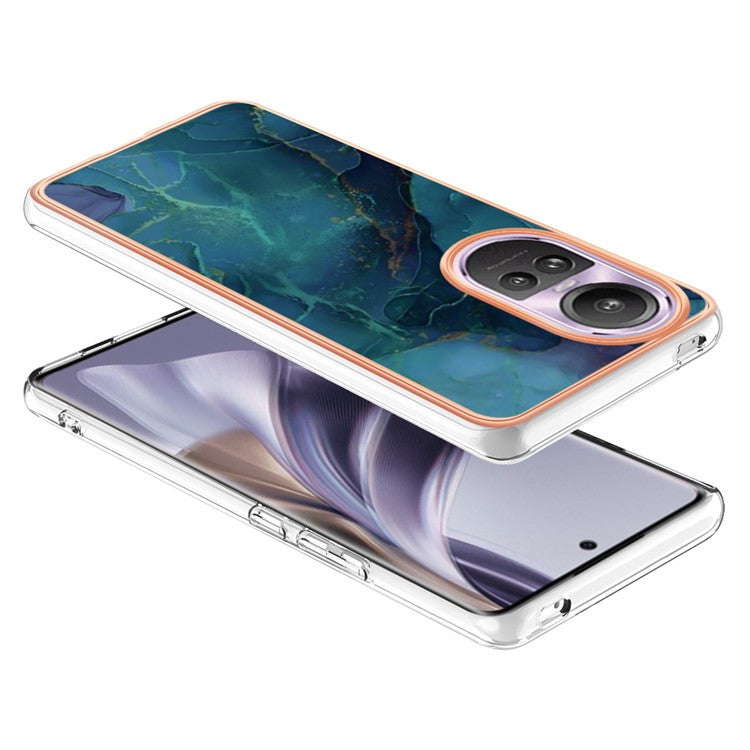 YB IMD Series-16 Style-E Marble Pattern Phone Case for Oppo Reno10 Pro 5G (Global) Electroplating IMD 2.0mm TPU Protective Cover - Green