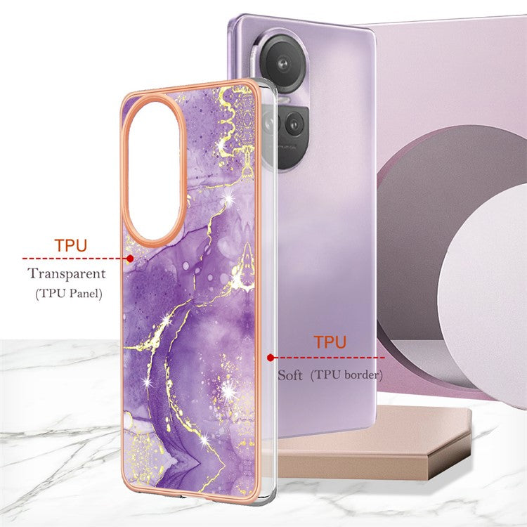 YB IMD Series-2 for Oppo Reno10 Pro 5G (Global) Marble Pattern Phone Case Electroplating Soft TPU IMD Cover - Purple 002