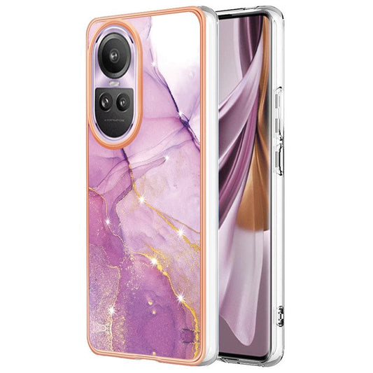 YB IMD Series-2 for Oppo Reno10 Pro 5G (Global) Marble Pattern Phone Case Electroplating Soft TPU IMD Cover - Purple 001