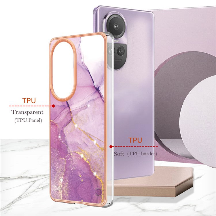 YB IMD Series-2 for Oppo Reno10 Pro 5G (Global) Marble Pattern Phone Case Electroplating Soft TPU IMD Cover - Purple 001