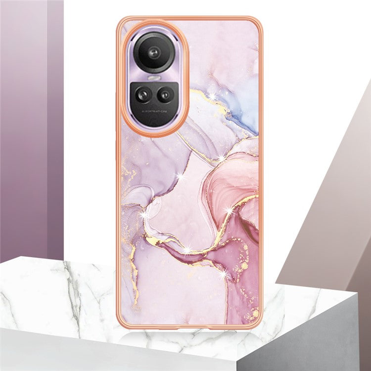 YB IMD Series-2 for Oppo Reno10 Pro 5G (Global) Marble Pattern Phone Case Electroplating Soft TPU IMD Cover - Rose Gold 005