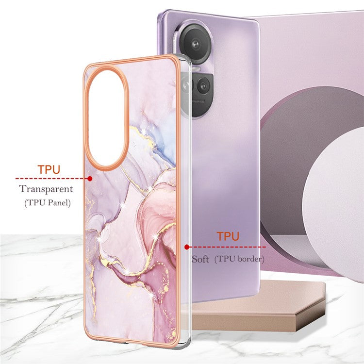 YB IMD Series-2 for Oppo Reno10 Pro 5G (Global) Marble Pattern Phone Case Electroplating Soft TPU IMD Cover - Rose Gold 005