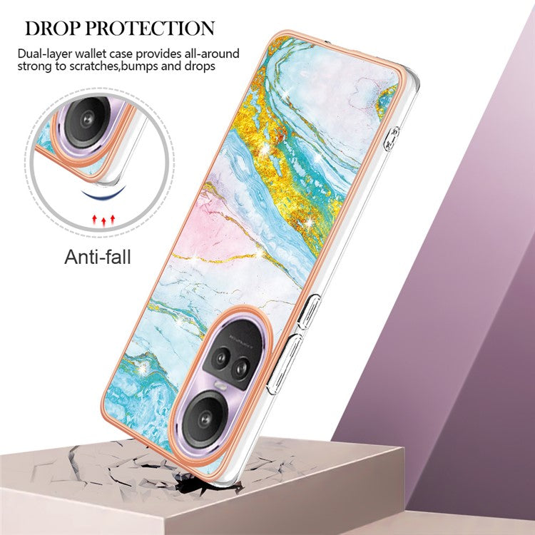 YB IMD Series-2 for Oppo Reno10 Pro 5G (Global) Marble Pattern Phone Case Electroplating Soft TPU IMD Cover - Green 004