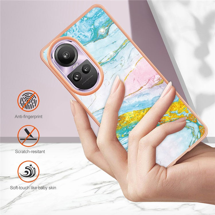 YB IMD Series-2 for Oppo Reno10 Pro 5G (Global) Marble Pattern Phone Case Electroplating Soft TPU IMD Cover - Green 004