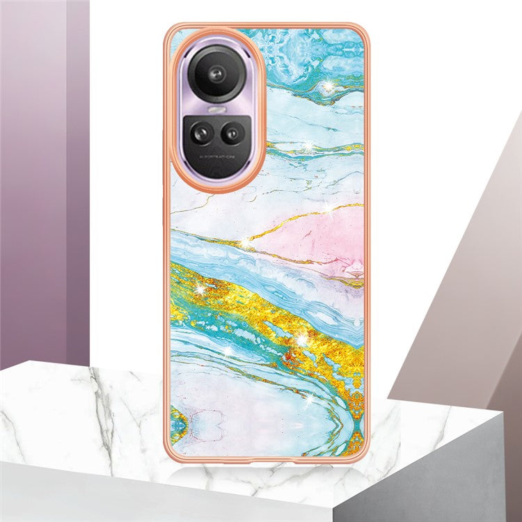 YB IMD Series-2 for Oppo Reno10 Pro 5G (Global) Marble Pattern Phone Case Electroplating Soft TPU IMD Cover - Green 004