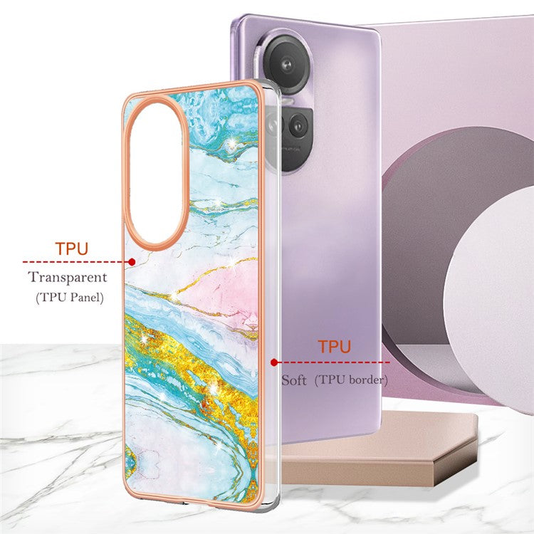 YB IMD Series-2 for Oppo Reno10 Pro 5G (Global) Marble Pattern Phone Case Electroplating Soft TPU IMD Cover - Green 004