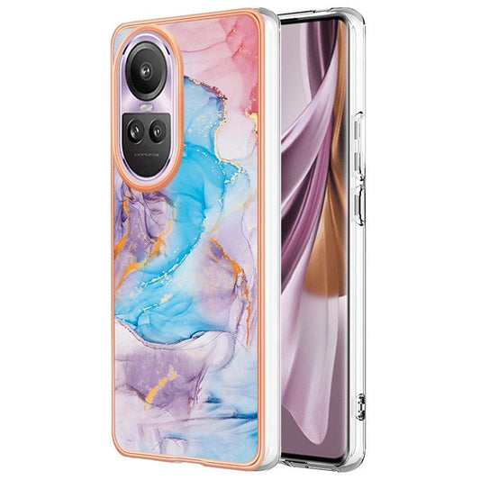 YB IMD Series-1 Electroplating Soft TPU Case for Oppo Reno10 Pro 5G (Global) Marble Floral Pattern IMD Anti-Scratch Phone Cover - Milky Way Marble Blue