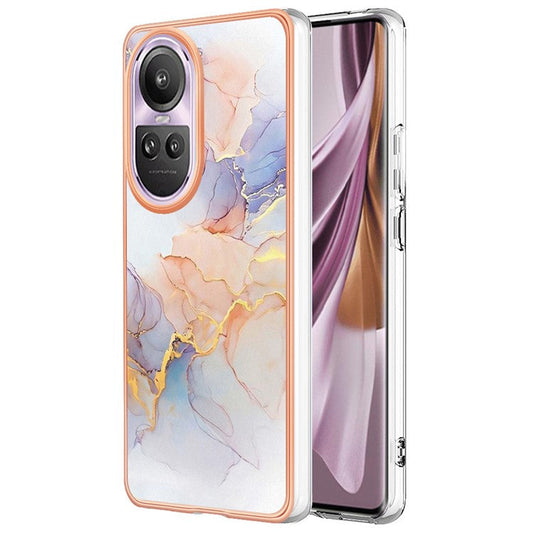 YB IMD Series-1 Electroplating Soft TPU Case for Oppo Reno10 Pro 5G (Global) Marble Floral Pattern IMD Anti-Scratch Phone Cover - Milky Way Marble White