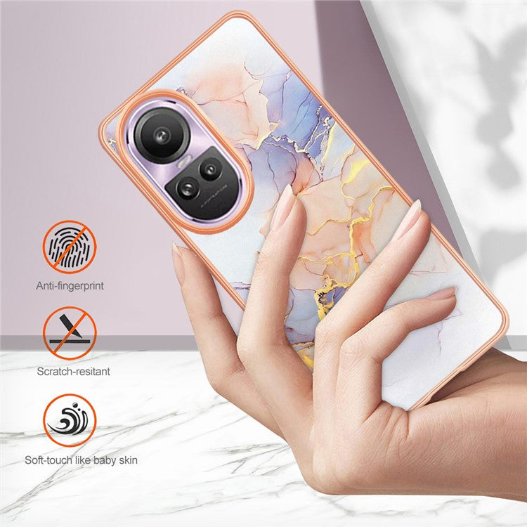 YB IMD Series-1 Electroplating Soft TPU Case for Oppo Reno10 Pro 5G (Global) Marble Floral Pattern IMD Anti-Scratch Phone Cover - Milky Way Marble White