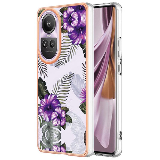 YB IMD Series-1 Electroplating Soft TPU Case for Oppo Reno10 Pro 5G (Global) Marble Floral Pattern IMD Anti-Scratch Phone Cover - Purple Flower