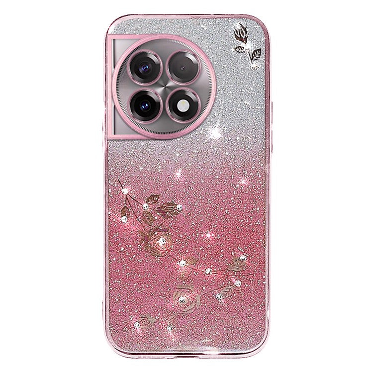 KADEM For OnePlus 11R 5G / Ace 2 5G Strap Design Glitter Rhinestone Decor Flower TPU Back Case Anti-scratch Phone Shell - Rose Gold