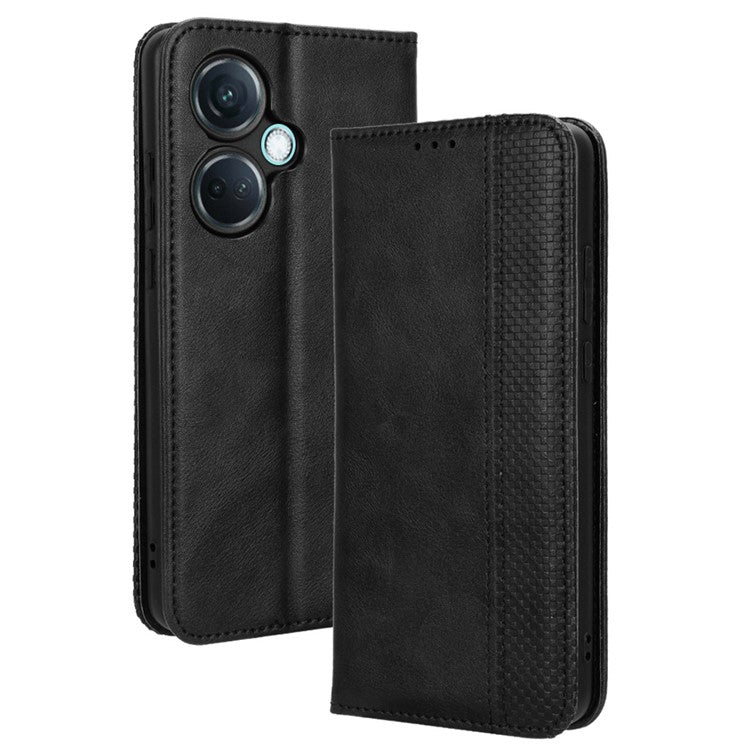 For OnePlus Nord CE3 5G / Oppo K11 5G Phone Wallet Case Retro PU Leather Stand Cell Phone Cover - Black