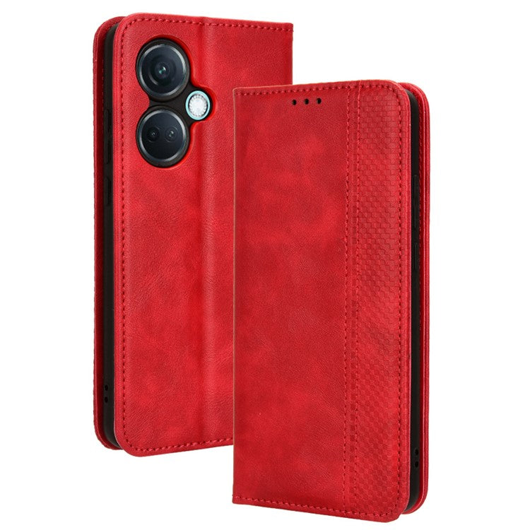 For OnePlus Nord CE3 5G / Oppo K11 5G Phone Wallet Case Retro PU Leather Stand Cell Phone Cover - Red
