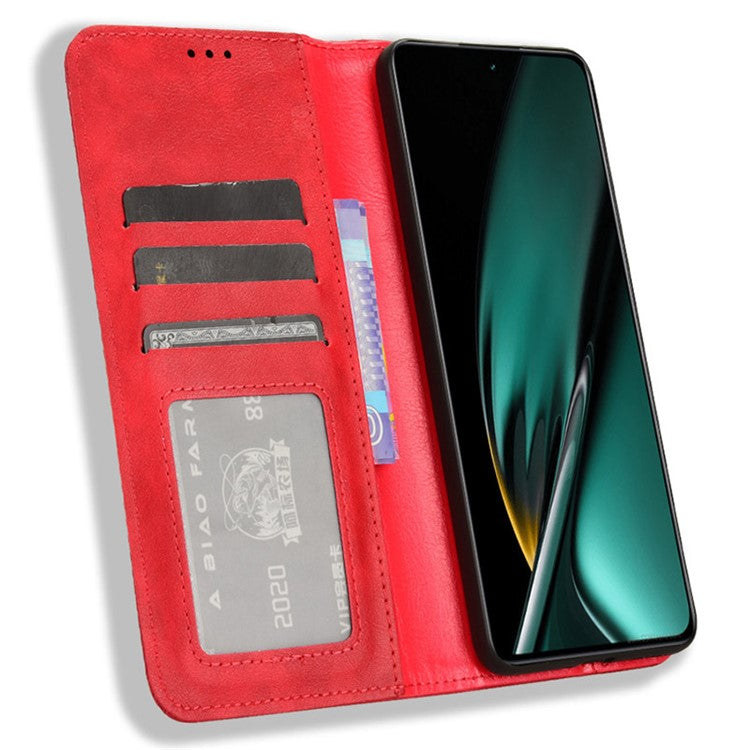 For OnePlus Nord CE3 5G / Oppo K11 5G Phone Wallet Case Retro PU Leather Stand Cell Phone Cover - Red