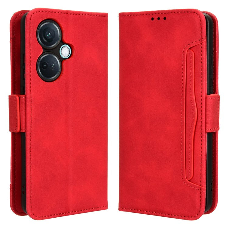 For OnePlus Nord CE3 5G / Oppo K11 5G PU Leather Wallet Phone Case Shockproof Stand Cover with Multiple Card Holder - Red