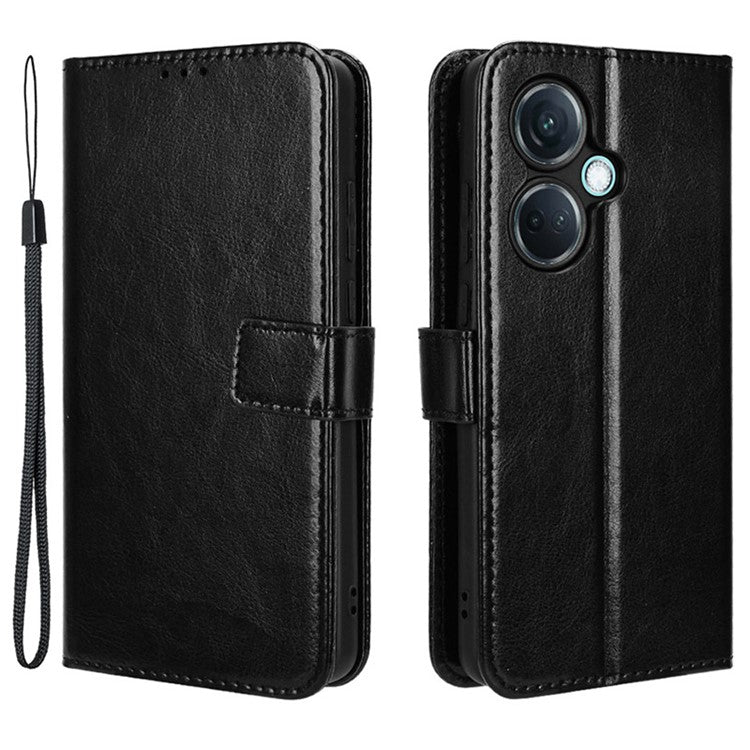 For OnePlus Nord CE3 5G / Oppo K11 5G Wallet Phone Cover Crazy Horse Texture Stand Leather Case - Black