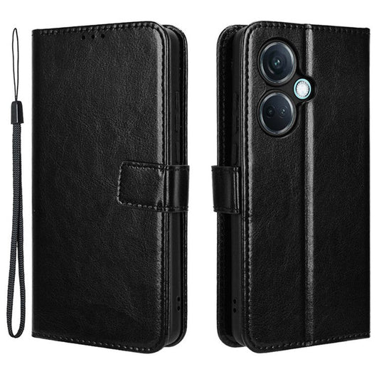 For OnePlus Nord CE3 5G / Oppo K11 5G Wallet Phone Cover Crazy Horse Texture Stand Leather Case - Black