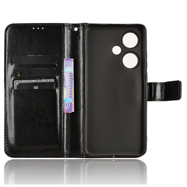 For OnePlus Nord CE3 5G / Oppo K11 5G Wallet Phone Cover Crazy Horse Texture Stand Leather Case - Black
