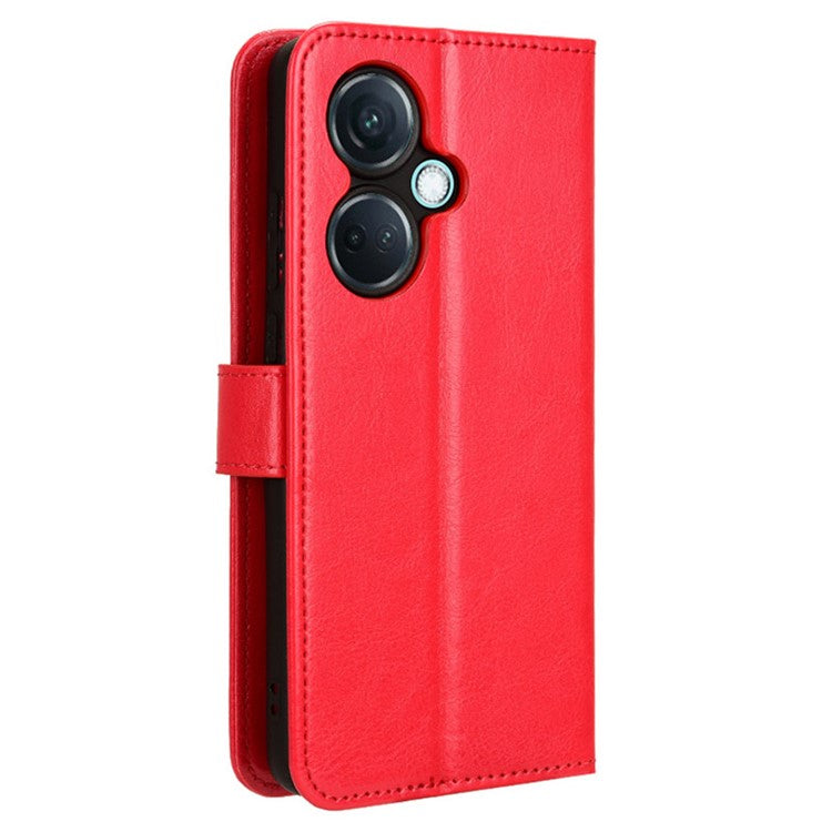 For OnePlus Nord CE3 5G / Oppo K11 5G Wallet Phone Cover Crazy Horse Texture Stand Leather Case - Red