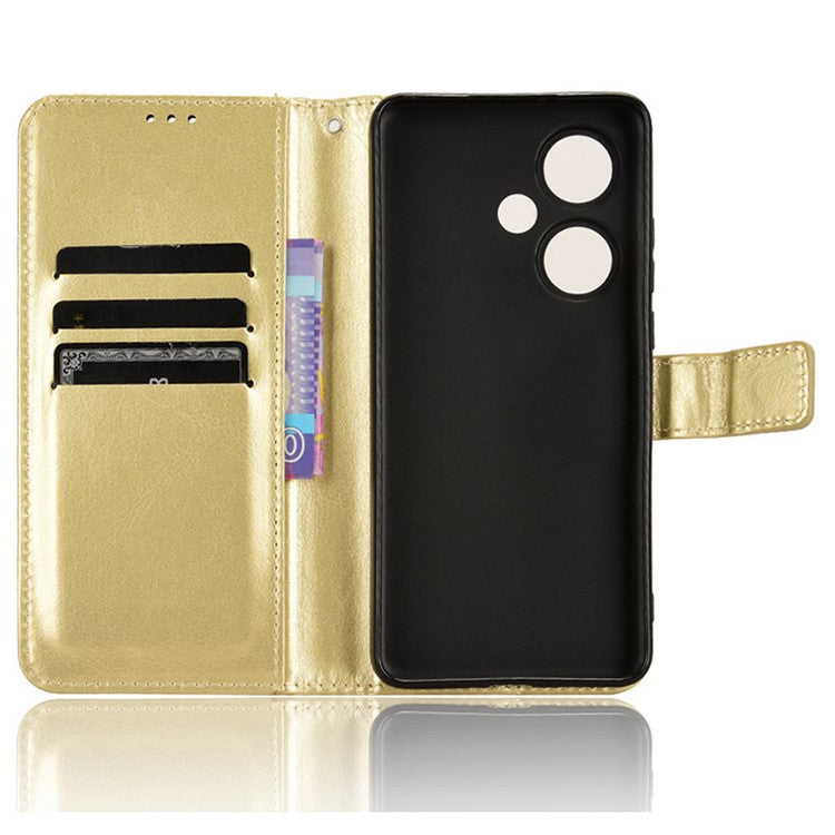 For OnePlus Nord CE3 5G / Oppo K11 5G Wallet Phone Cover Crazy Horse Texture Stand Leather Case - Gold