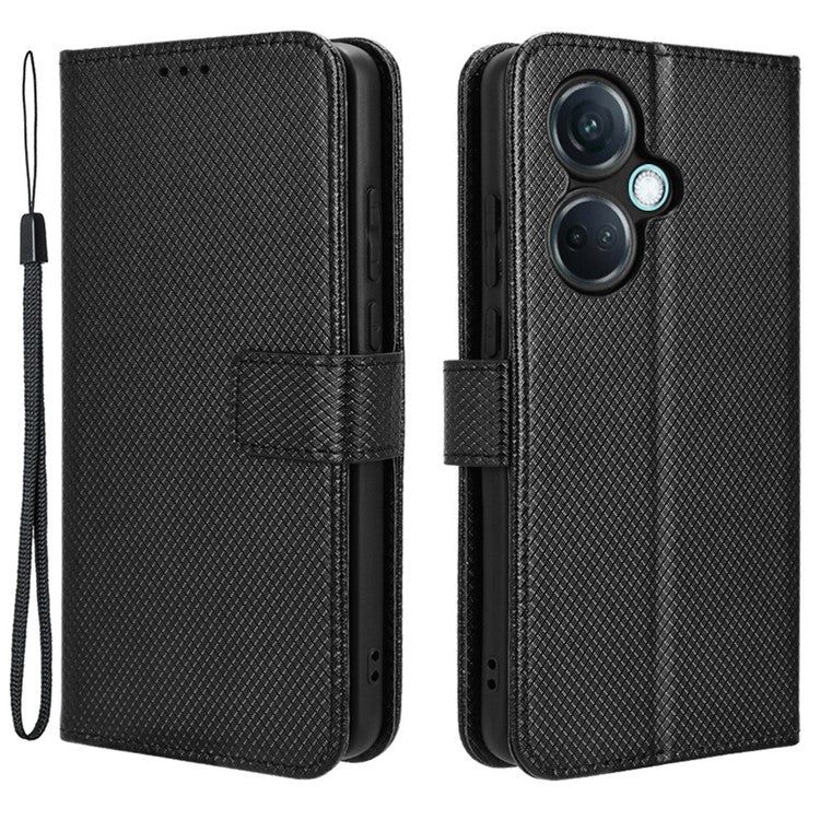 For OnePlus Nord CE3 5G / Oppo K11 5G Wallet Phone Case Stand Diamond Texture Phone Leather Cover - Black