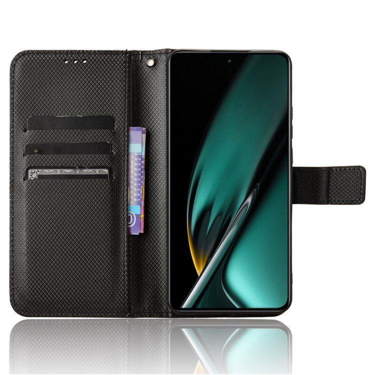 For OnePlus Nord CE3 5G / Oppo K11 5G Wallet Phone Case Stand Diamond Texture Phone Leather Cover - Black