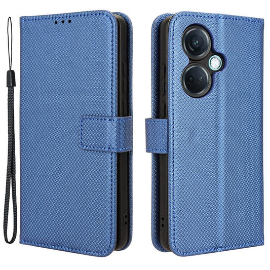 For OnePlus Nord CE3 5G / Oppo K11 5G Wallet Phone Case Stand Diamond Texture Phone Leather Cover - Blue