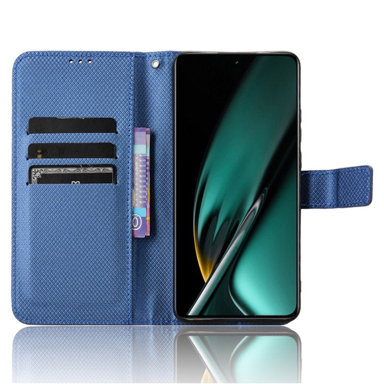 For OnePlus Nord CE3 5G / Oppo K11 5G Wallet Phone Case Stand Diamond Texture Phone Leather Cover - Blue